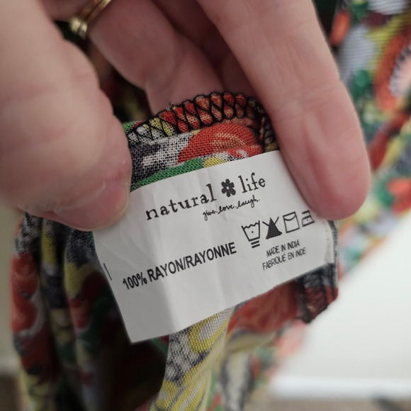 Natural Life Maxi Dress Mod Floral Print Tie Back Midi Orange Green Yellow Large - Picture 8 of 10